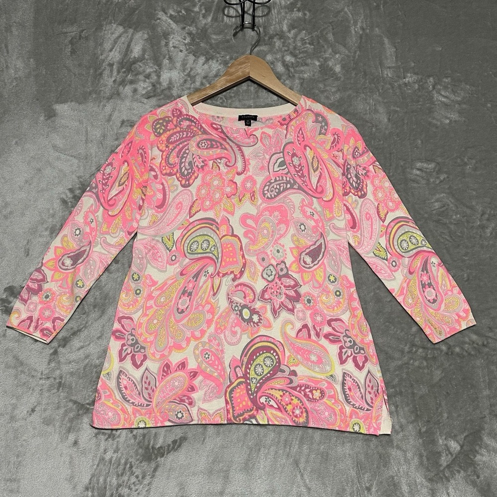 Talbots Paisley Oversized Lightweight Sweater Womens‎ Sz XS Pink Coquette Preppy